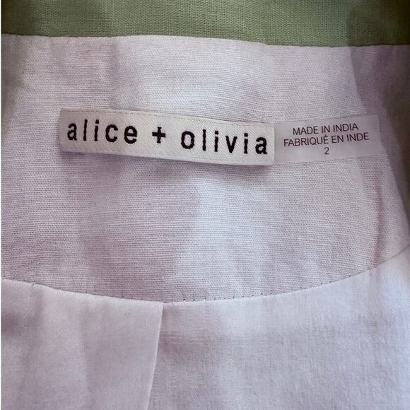 Alice + Olivia Macey Embroidered Cotton Linen Blazer Republic Geo Green Size 2 - Picture 14 of 16